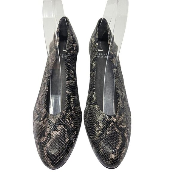 Stuart Weitzman Snakeskin Embossed Leather Pumps Heels Gray Women’s Size 7 Party - Picture 3 of 11